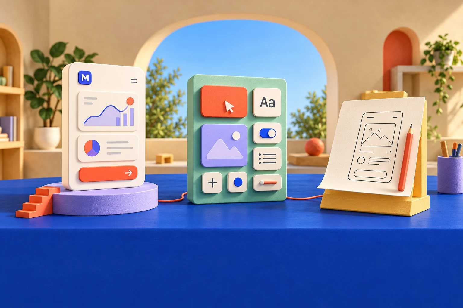A product workshop: a sketch, interface components and a finished app